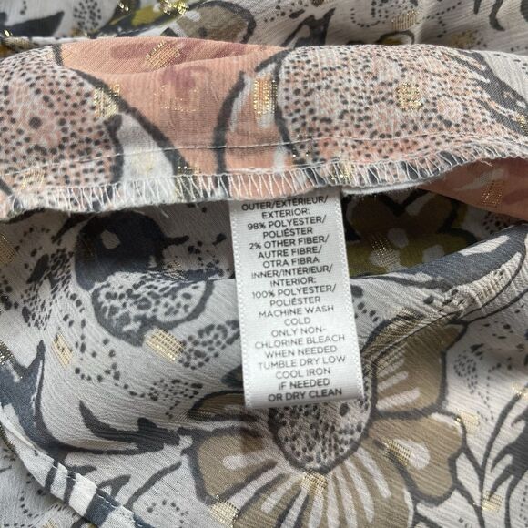 Ann Taylor Loft Shift Dress Women's Medium Pink Gold Floral Ruffle Sleeves Midi - Picture 7 of 9